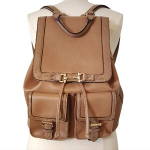 JustFab Women's Faux Leather Drawstring Magnetic Closure Backpack Cognac